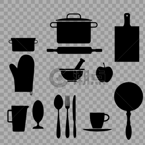 厨房用具刀叉锅杯碗瓢盆平底锅图片素材免费下载