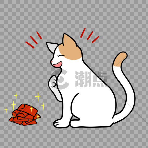 过年收到很多红包偷乐的眯眼的猫图片素材免费下载