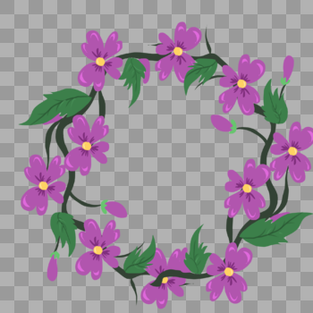手绘紫罗兰花环元素图片素材免费下载