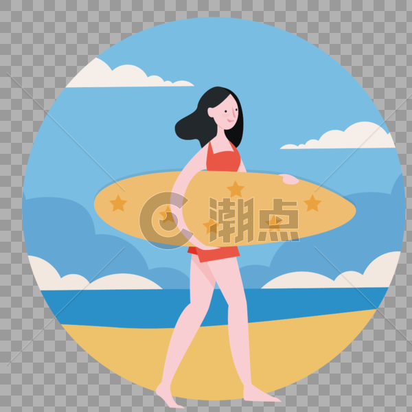 夏日女孩抱着冲浪板图片素材免费下载