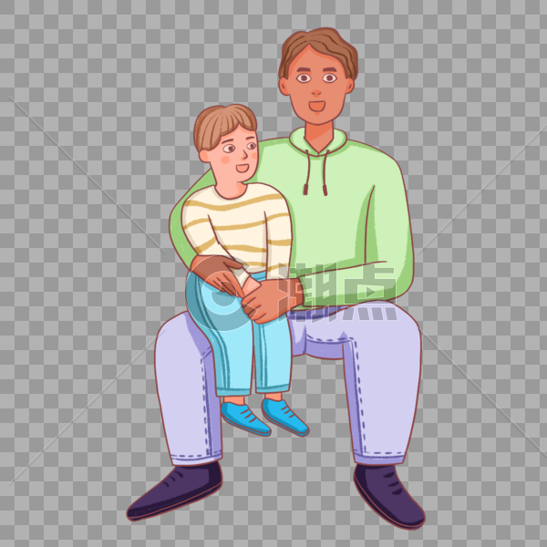 手绘父亲把儿子抱在腿上坐着图片素材免费下载
