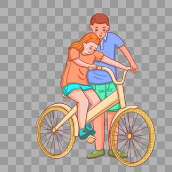 手绘父亲教女儿骑自行车人物形象图片素材免费下载