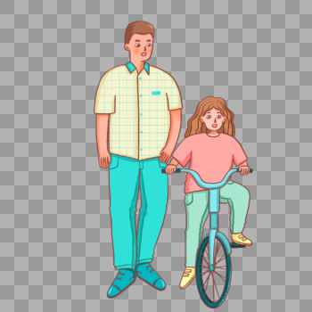 手绘父亲陪女儿骑自行车人物形象图片素材免费下载