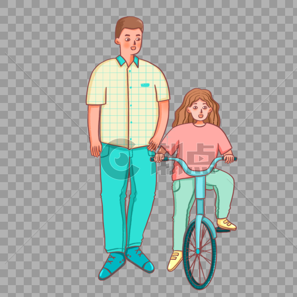 手绘父亲陪女儿骑自行车人物形象图片素材免费下载