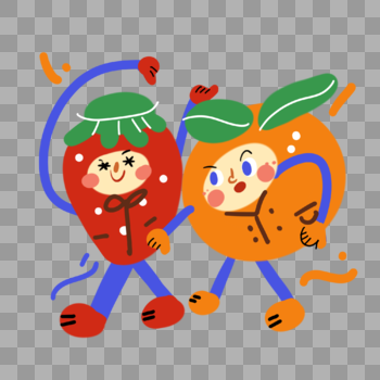 夏季水果可爱草莓橙子兄弟图片素材免费下载