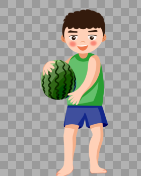 抱着一个西瓜的小男孩图片素材免费下载