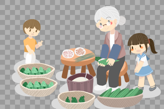 端午节外婆和孙子们包粽子图片素材免费下载