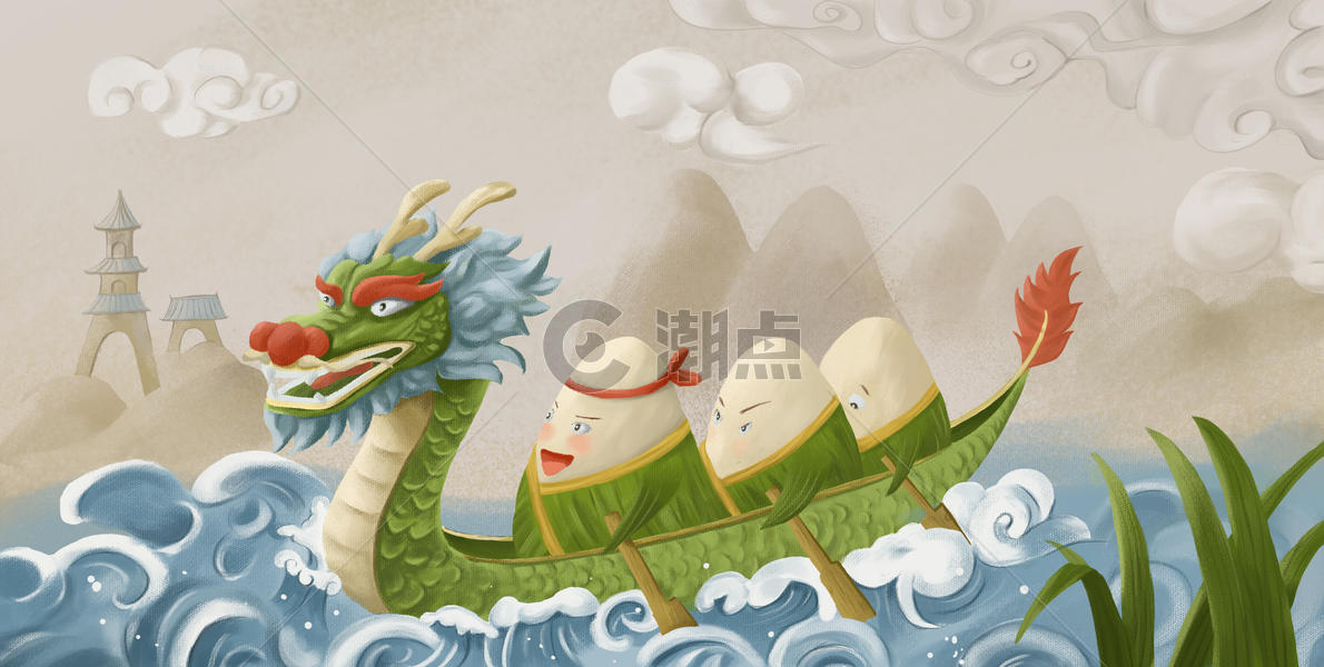端午节粽子赛龙舟插画图片素材免费下载