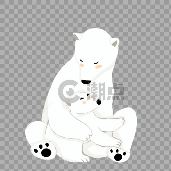 世界海洋日北极熊母亲抱着孩子的温馨手绘卡通图片素材免费下载