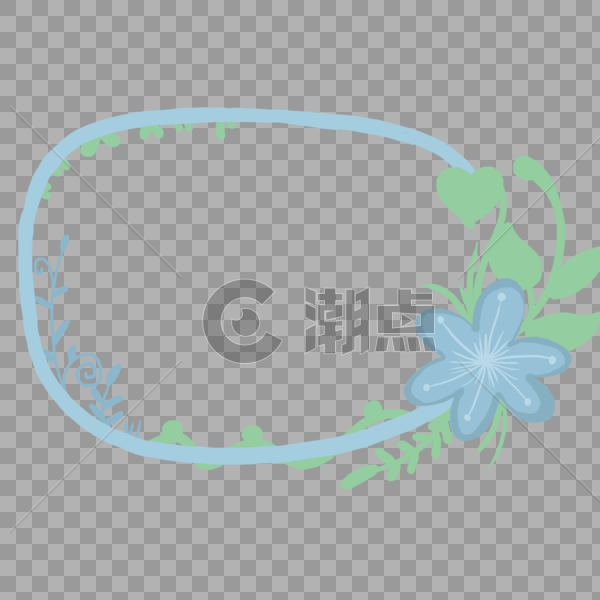 手绘蓝色花朵绿色叶子清新边框图片素材免费下载