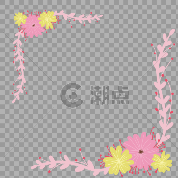 手绘清新粉色黄色花朵叶子边框图片素材免费下载