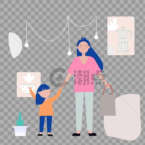 母女牵手出门图标免抠矢量插画素材设计元素1000*1000图片素材免费下载-编号565911-潮点视频