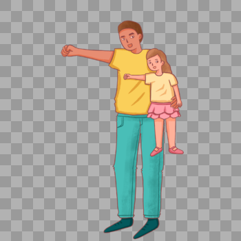 爸爸单手抱起女儿比超人手势图片素材免费下载