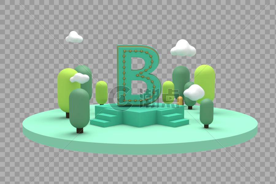 创意字母B舞台C4D模型图片素材免费下载
