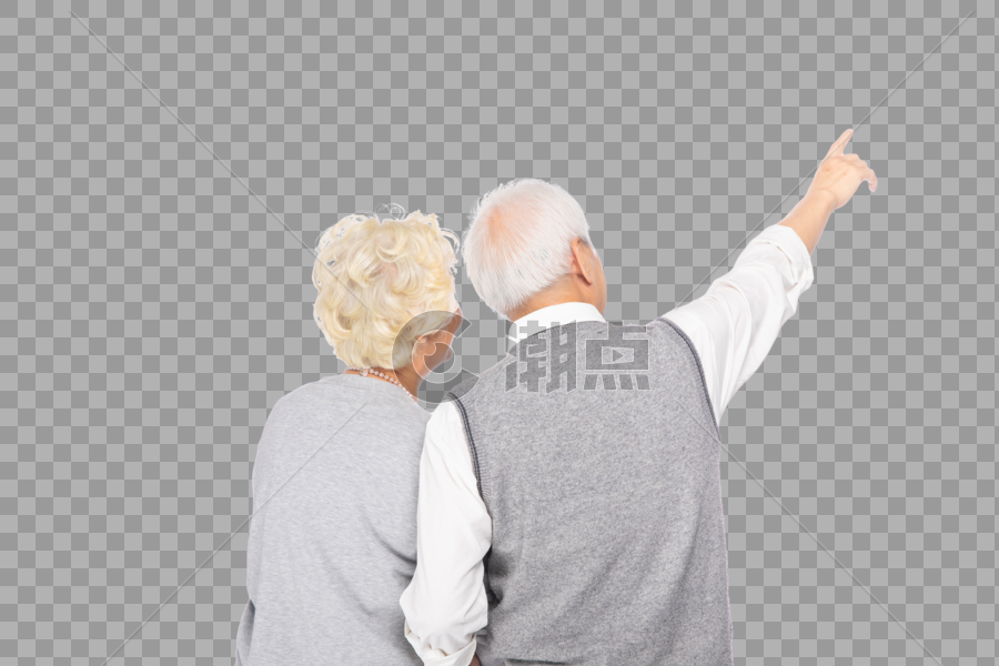 老年夫妻指向远方背影图片素材免费下载