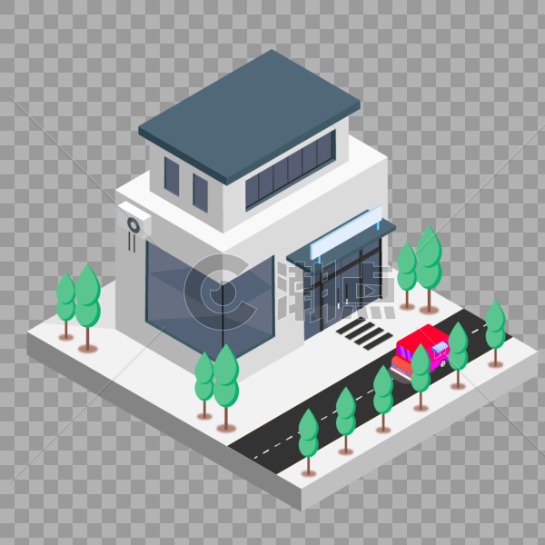 2.5D暗色系家庭房子建筑插画图片素材免费下载
