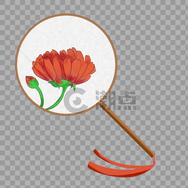 红色花朵团扇图片素材免费下载
