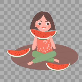 小女孩吃西瓜手绘人物图片素材免费下载