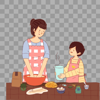 母亲节母亲孩子在厨房做面包图片素材免费下载