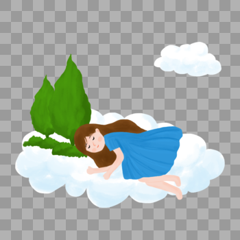 云朵上睡觉的女孩图片素材免费下载