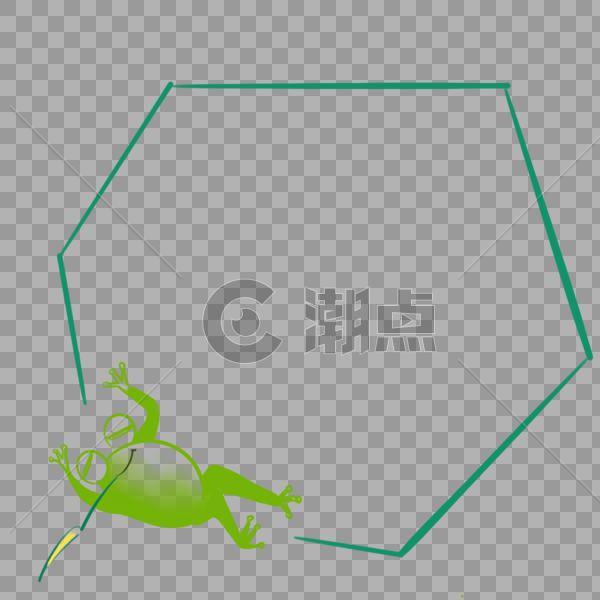 卡通绿色青蛙六边形边框图片素材免费下载