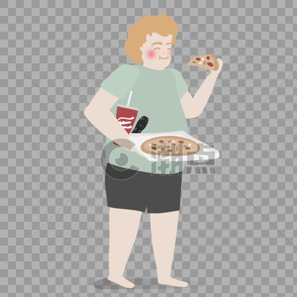 卡通手绘可爱胖男孩开心吃快餐图片素材免费下载