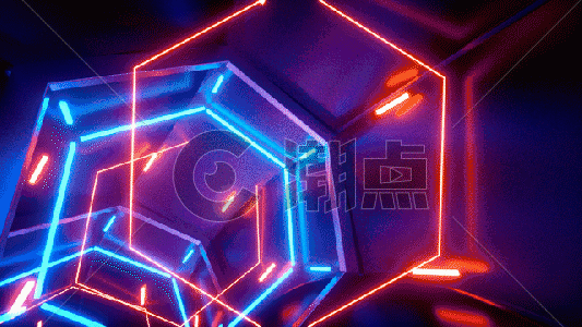 霓虹灯光隧道穿梭迷幻三维场景循环动画gif图片素材免费下载