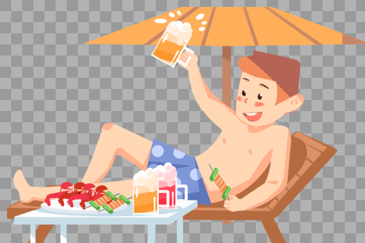度假吃龙虾喝啤酒的男孩图片素材免费下载