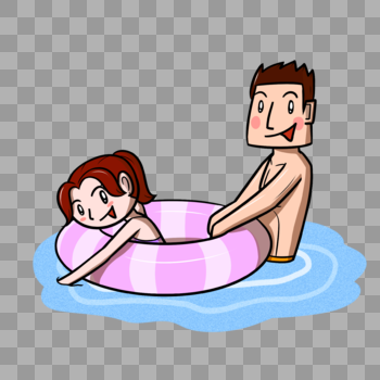 夏天青年情侣水中玩耍图片素材免费下载
