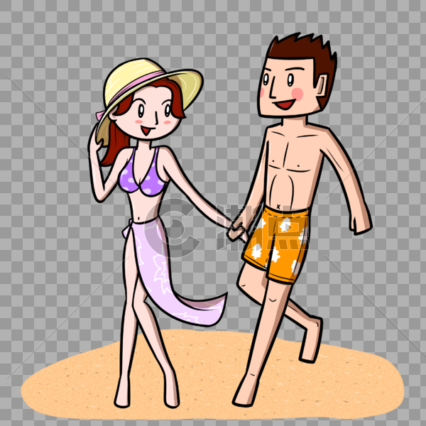夏季沙滩情侣嬉闹玩乐图片素材免费下载
