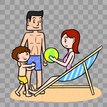 夏季海滩一家人玩沙滩球图片素材免费下载