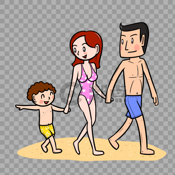 夏季沙滩一家人散步图片素材免费下载