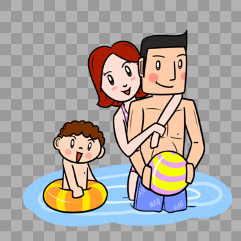 夏天一家人水中玩耍嬉闹图片素材免费下载