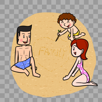 夏季全家人在沙滩写字玩乐图片素材免费下载