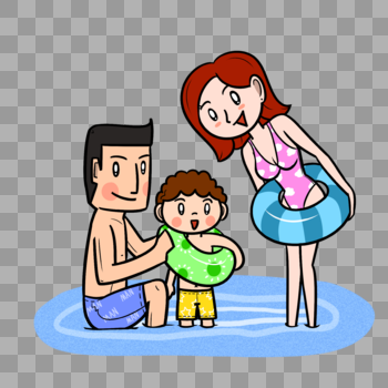 夏季海边全家人来游泳图片素材免费下载