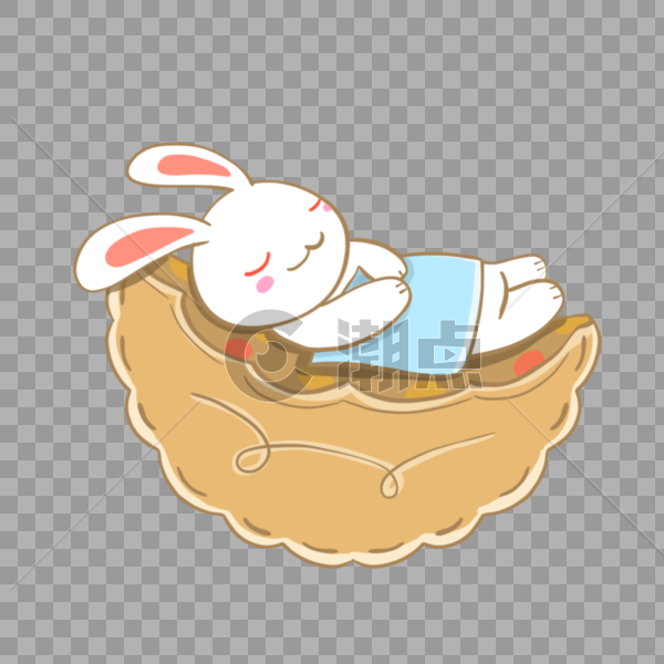中秋节在月饼上睡觉的玉兔图片素材免费下载