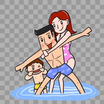 夏天一家人海边畅爽玩耍图片素材免费下载