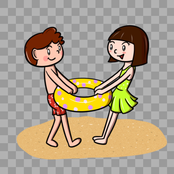 夏天小男孩和小女孩沙滩玩耍图片素材免费下载