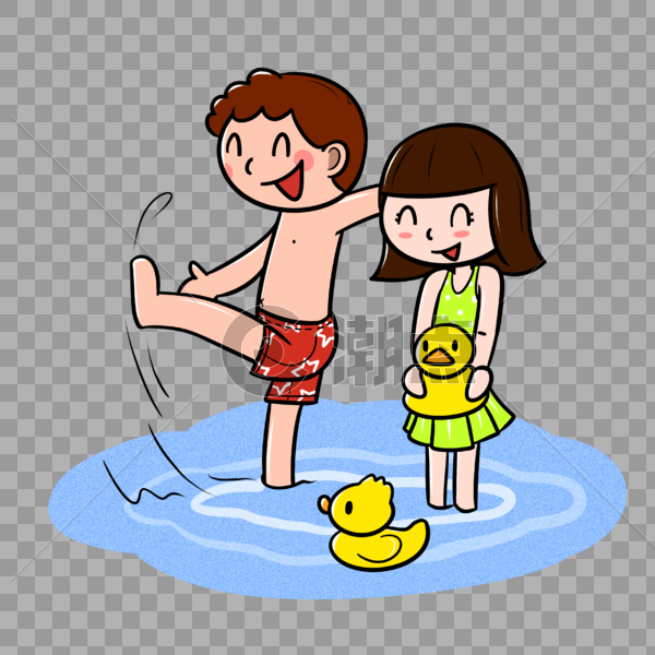 夏季儿童海边水中玩耍图片素材免费下载