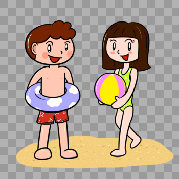 夏天小朋友在沙滩玩沙滩球图片素材免费下载