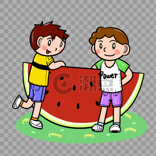 夏季儿童和一块大西瓜图片素材免费下载