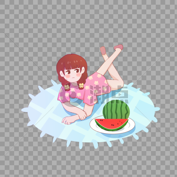 夏天出汗吃西瓜的女孩图片素材免费下载