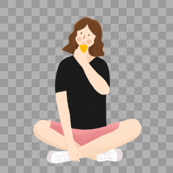 坐着吃枇杷的女孩图片素材免费下载