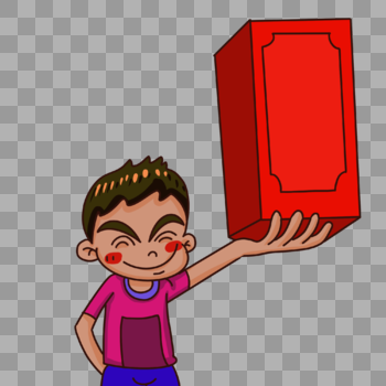 卡通时尚男孩举着红盒子图片素材免费下载