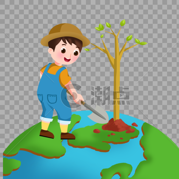 卡通男孩种树插图图片素材免费下载