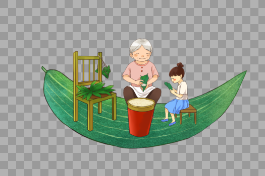 教孩子包粽子的奶奶图片素材免费下载