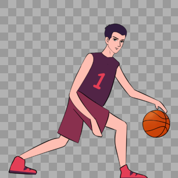 打篮球的帅气运动员小哥哥卡通手绘图片素材免费下载