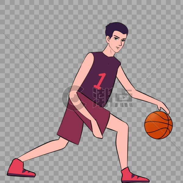 打篮球的帅气运动员小哥哥卡通手绘图片素材免费下载