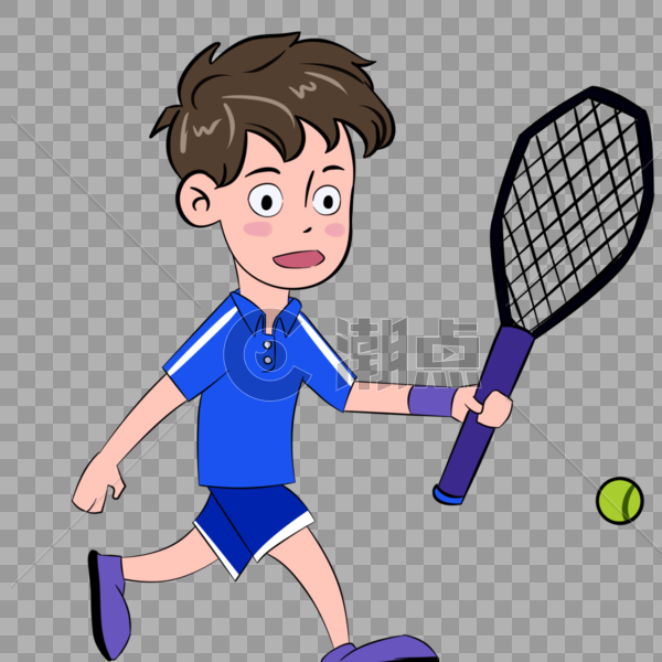 打网球的小男孩手绘卡通图片素材免费下载