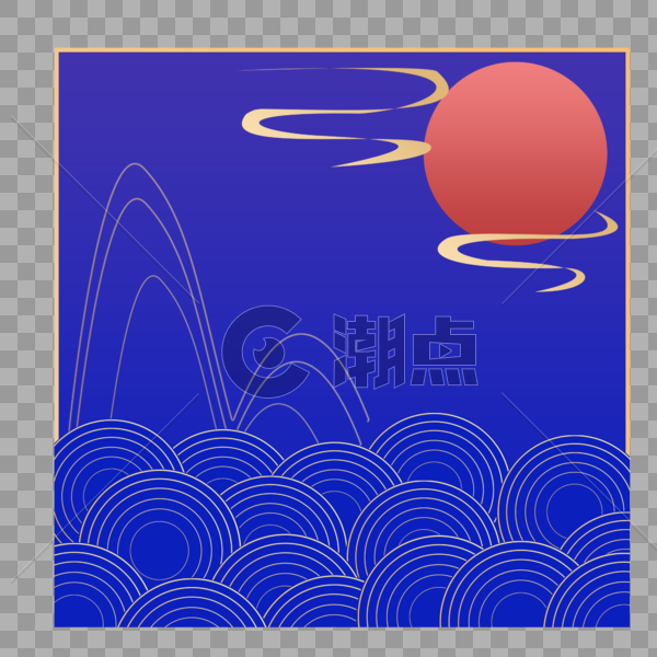 蓝色古典中国风祥云太阳图片素材免费下载